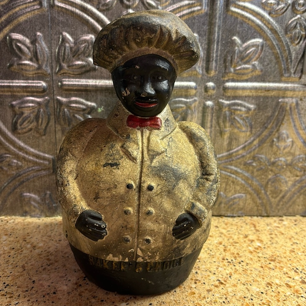 Antique Blackk Americana Baker’s Choi Cast Iron Bank